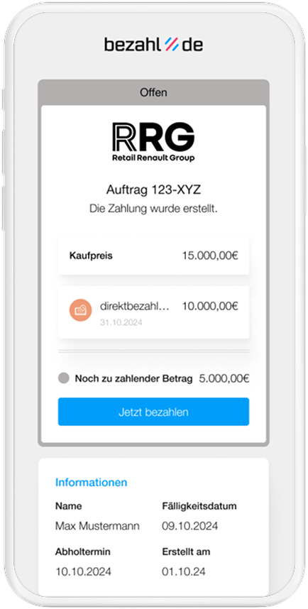 RRG Zahlungseinladung über bezahl.de